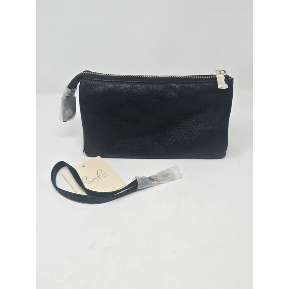 Riah Fashion Black Textured Pebble Leatherette Wristlet Clutch